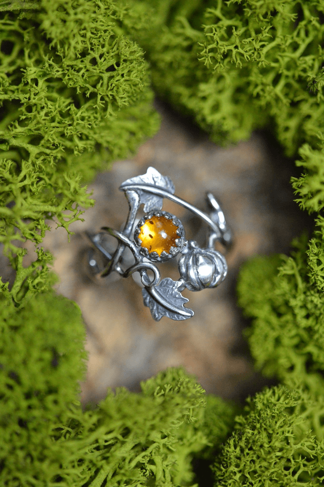 Bague Elfique - Ambre d'Automne, T54 à 59