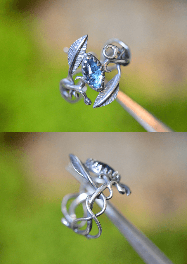 Bague Elfique - Cyanite azur T49 à 56, feuilles simples