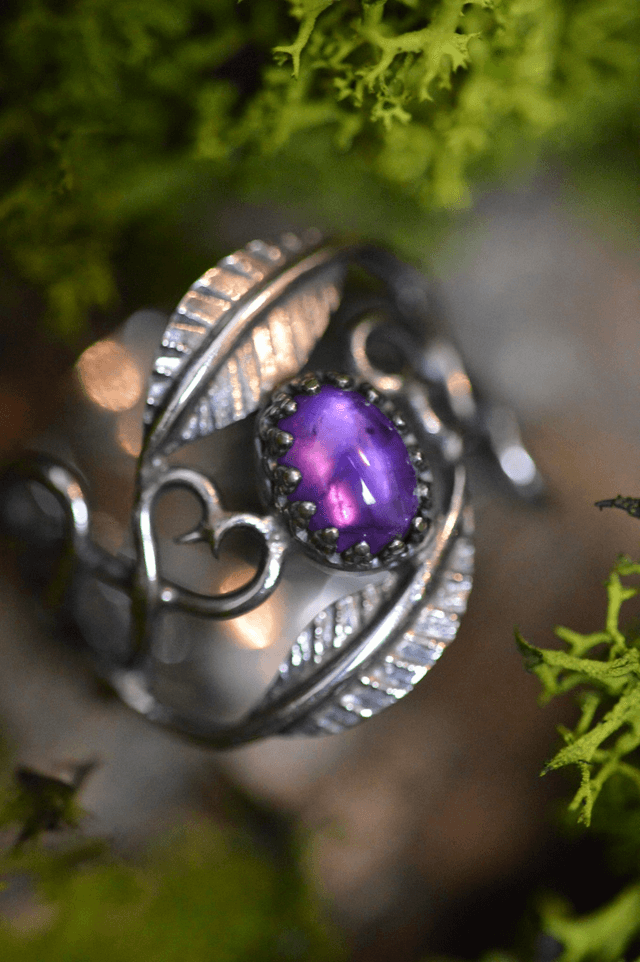 Bague Elfique - Améthyste T51 à 57, feuilles simples
