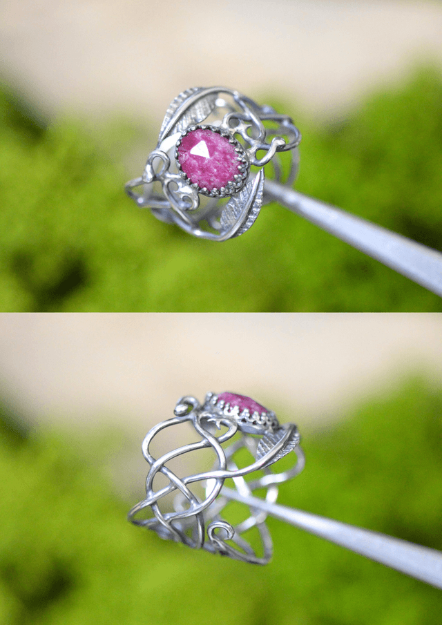 Bague Elfique - Rubis rose T53 à 59, feuilles simples