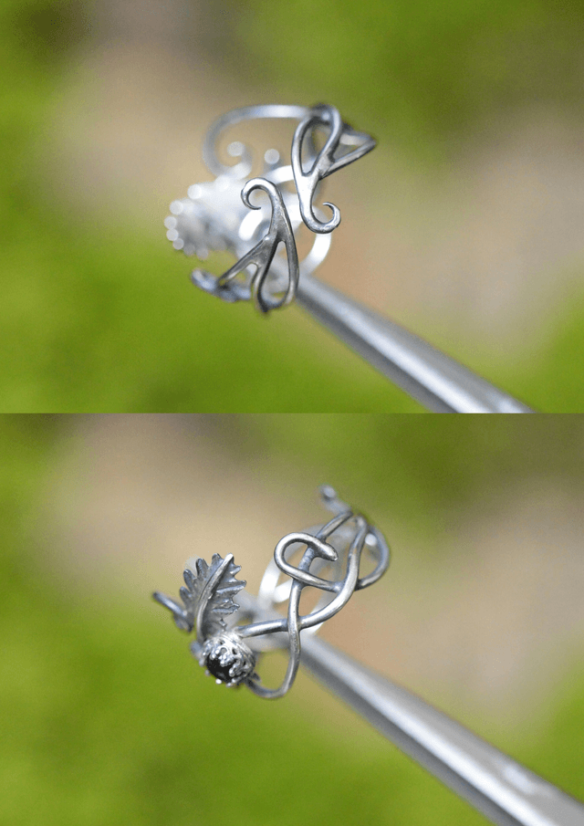 Bague Elfique - Grenat T51 à 57, feuille de chêne
