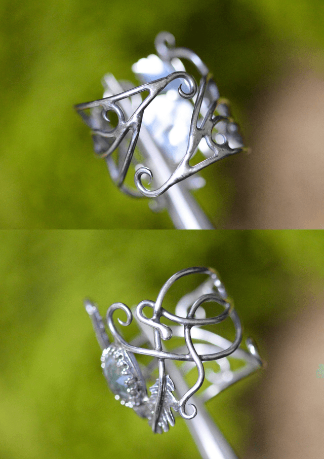 Commande personnalisée pour Manuela - Bague elfique Agate mousse, feuilles de chêne