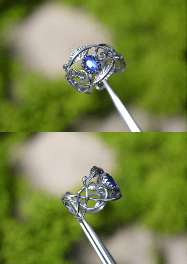 Bague Elfique - Cyanite bleu foncé T52 à 60, feuilles simples