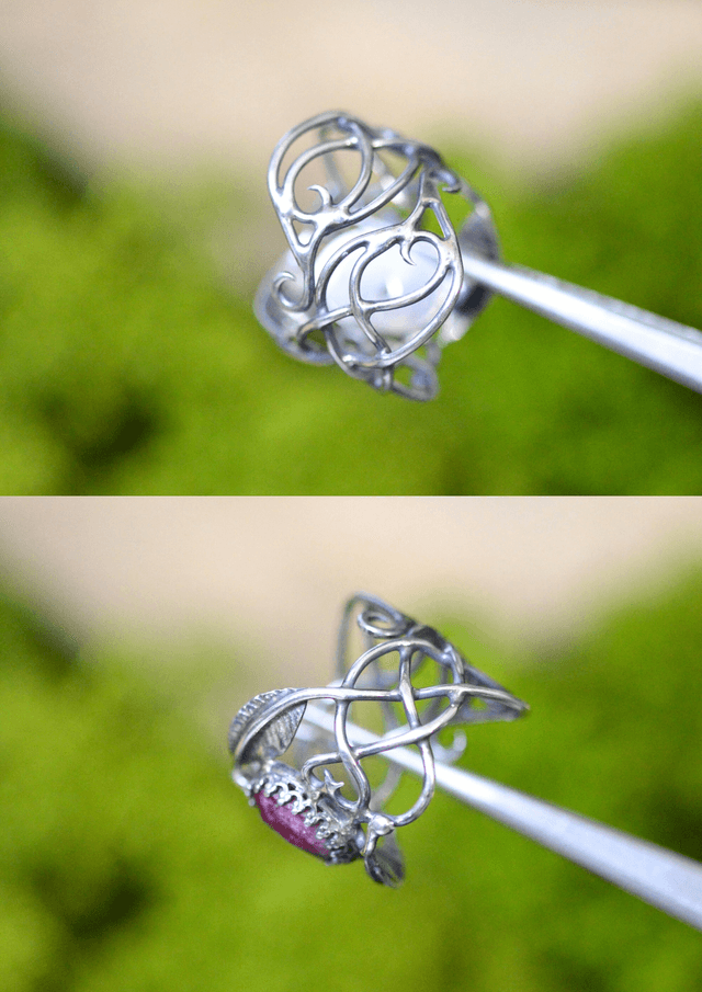 Bague Elfique - Rubis rose T53 à 59, feuilles simples