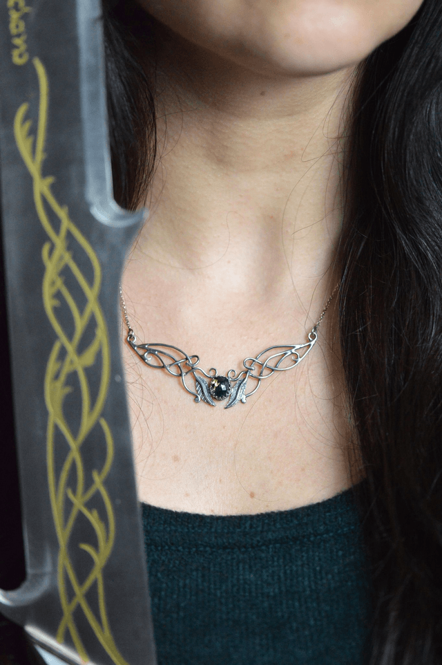 Collier Elfique - Agate Mousse, feuilles simples
