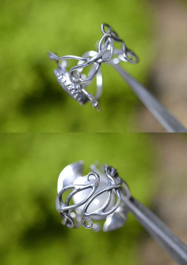 Bague Elfique - Emeraude T55, feuilles simples