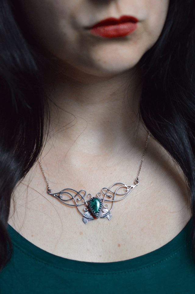 Collier Elfique - Malachite, feuilles de lierre