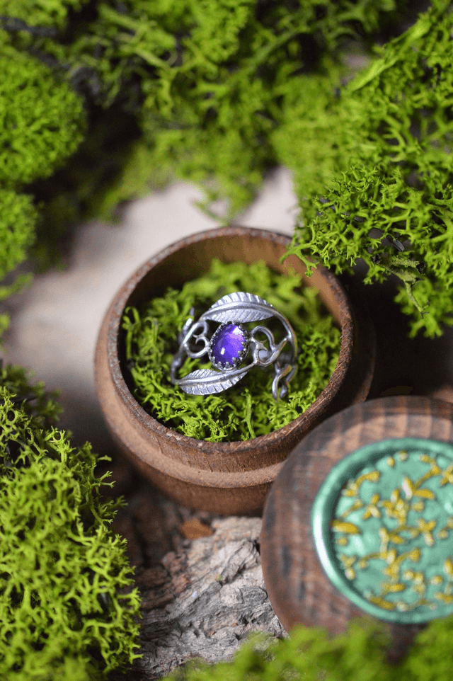 Bague Elfique - Améthyste T51 à 57, feuilles simples