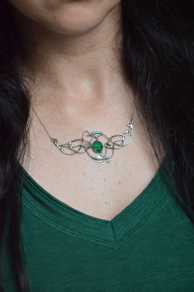 Collier Elfique - Aventurine, feuilles simples
