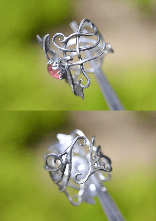 Bague Elfique - Tourmaline rose T49 à 56, feuilles de lierre