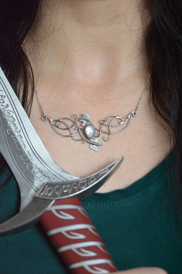 Collier Elfique - Pierre de Lune, feuilles de lierre