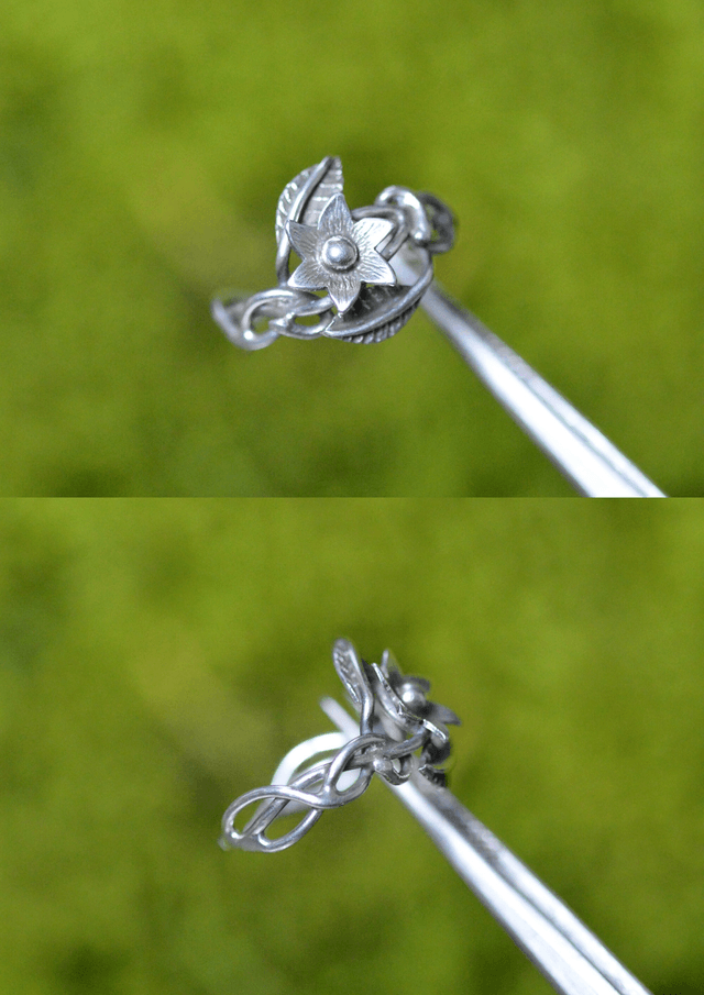 Bague Elfique - Fleur à six pétales T43 à 49, feuilles simples