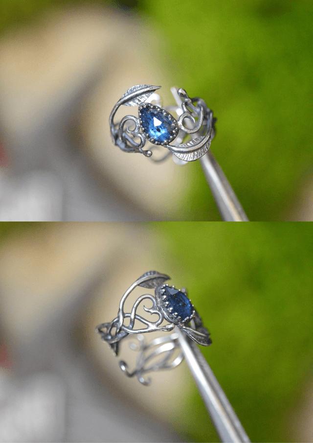 Bague Elfique - Cyanite bleu foncé T53 à 59, feuilles simples