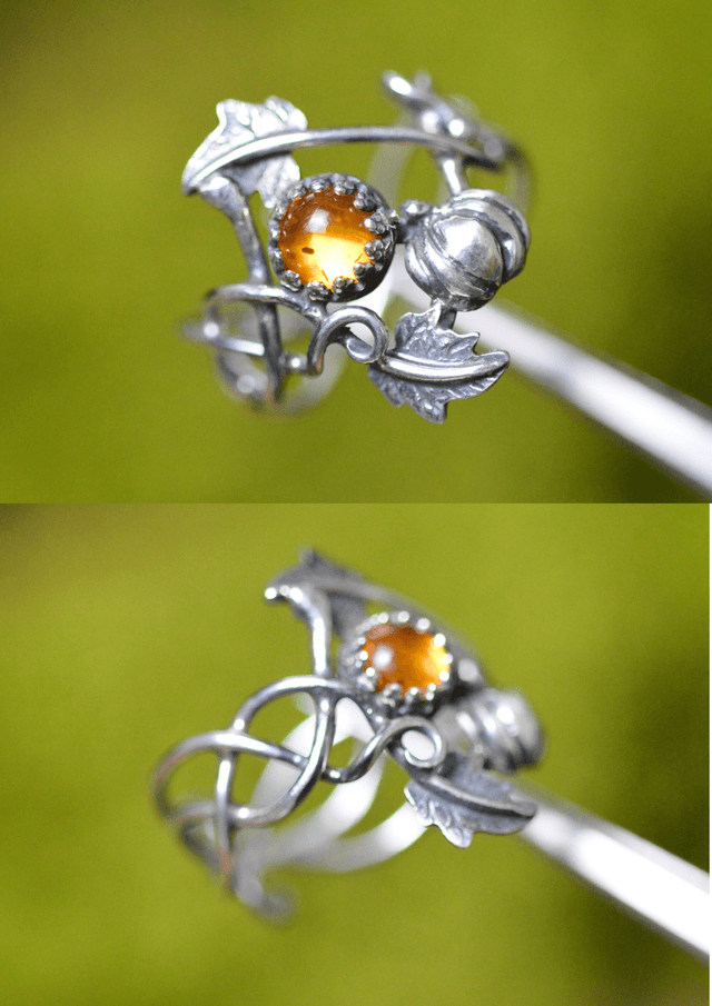 Bague Elfique - Ambre d'Automne, T54 à 59
