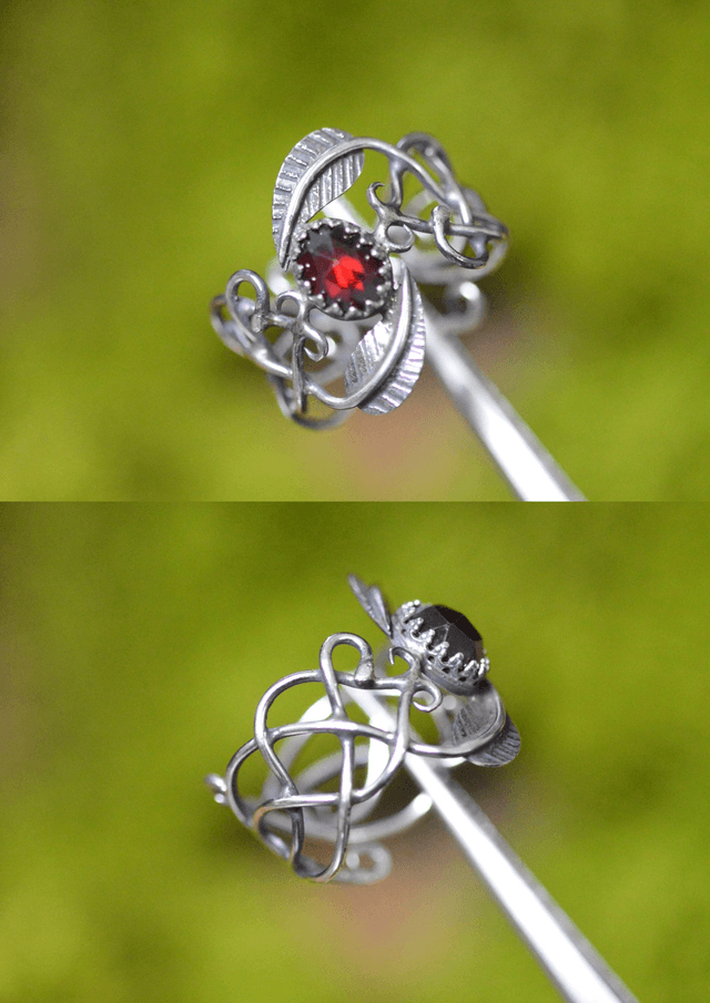 Bague Elfique - Grenat T60 à 68, feuilles simples