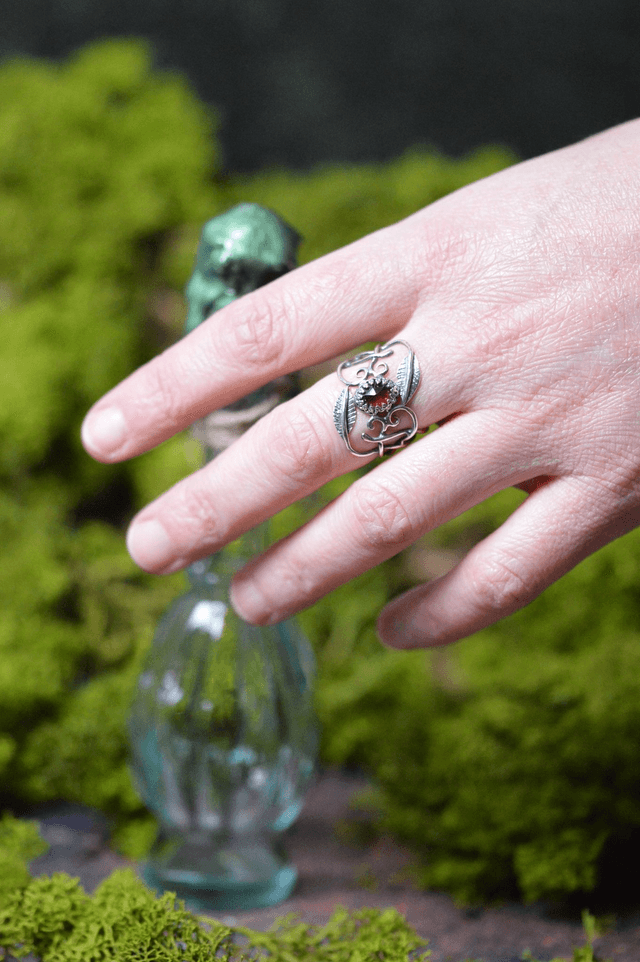 Bague Elfique - Grenat T53 à 59, feuilles simples