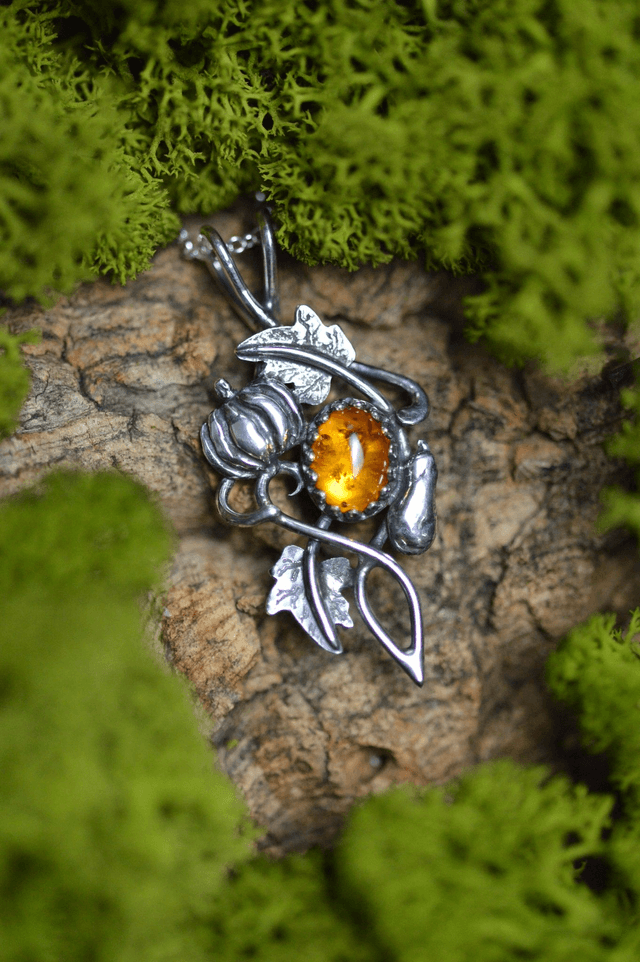 Pendentif Elfique - Ambre d'Automne, Citrouille et Butternut