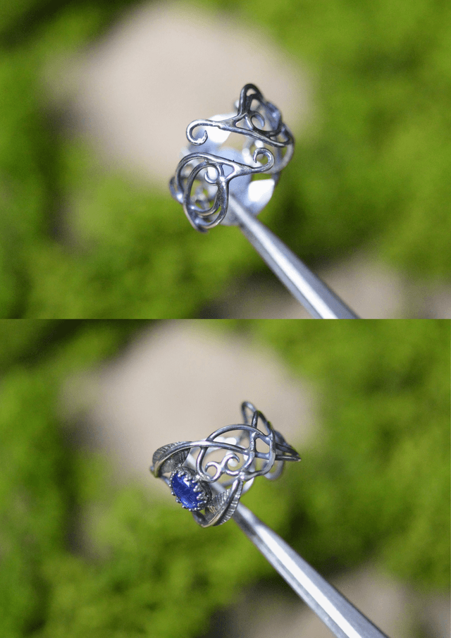 Bague Elfique - Cyanite bleu foncé T52 à 60, feuilles simples