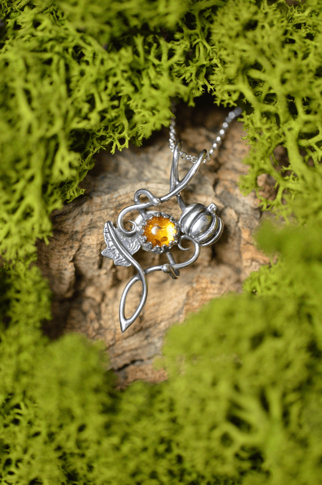 Pendentif Elfique - Ambre d'Automne, Citrouille