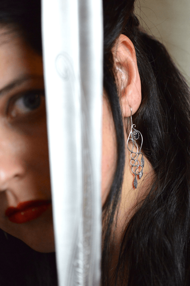 Boucles d'Oreilles Elfique - Améthystes, feuilles simples