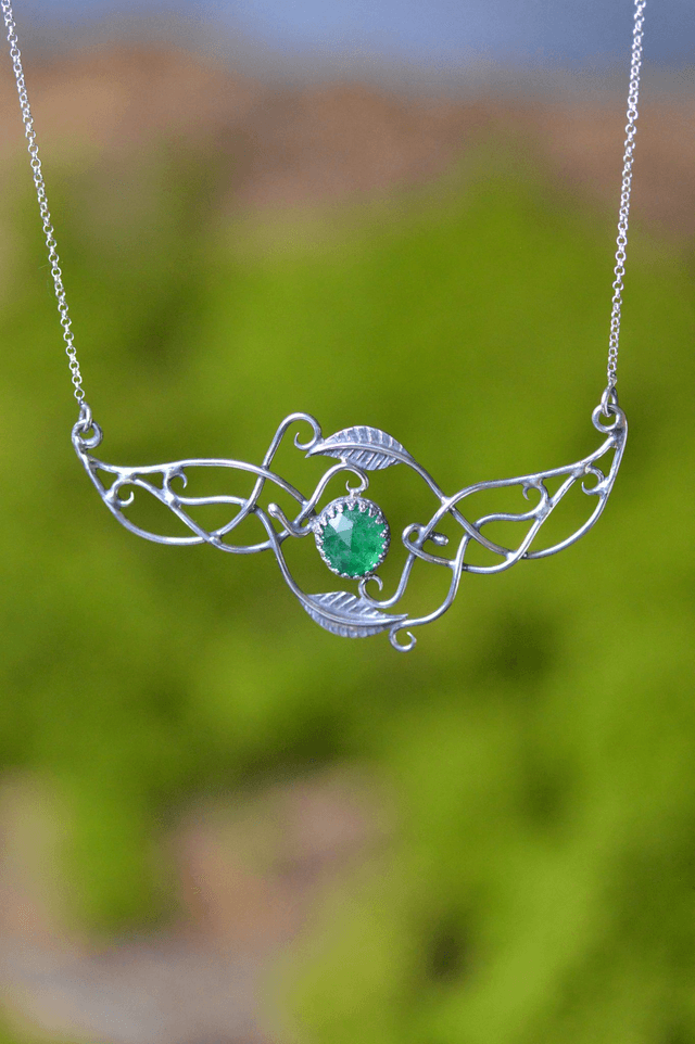 Collier Elfique - Aventurine, feuilles simples