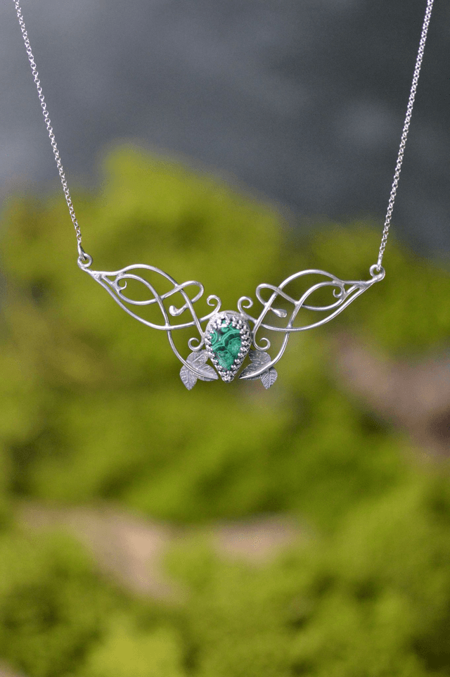 Collier Elfique - Malachite, feuilles de lierre