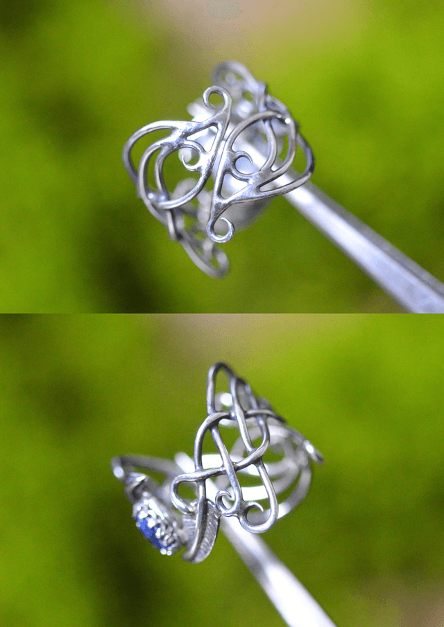 Bague Elfique - Petite Cyanite bleue T54 à 60, feuilles simples