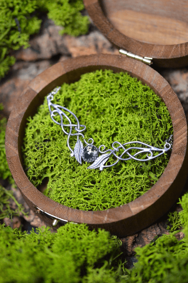 Collier Elfique - Agate Mousse, feuilles simples