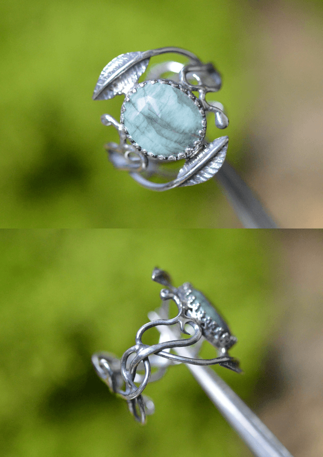 Bague Elfique - Emeraude T55, feuilles simples