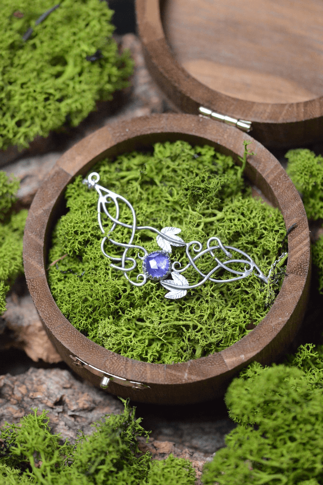 Collier Elfique - Iolite, feuilles de lierre