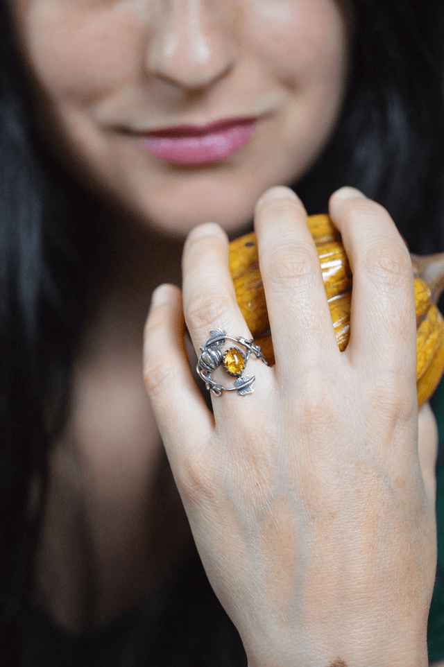 Bague Elfique - Ambre d'Automne, T51 à 55