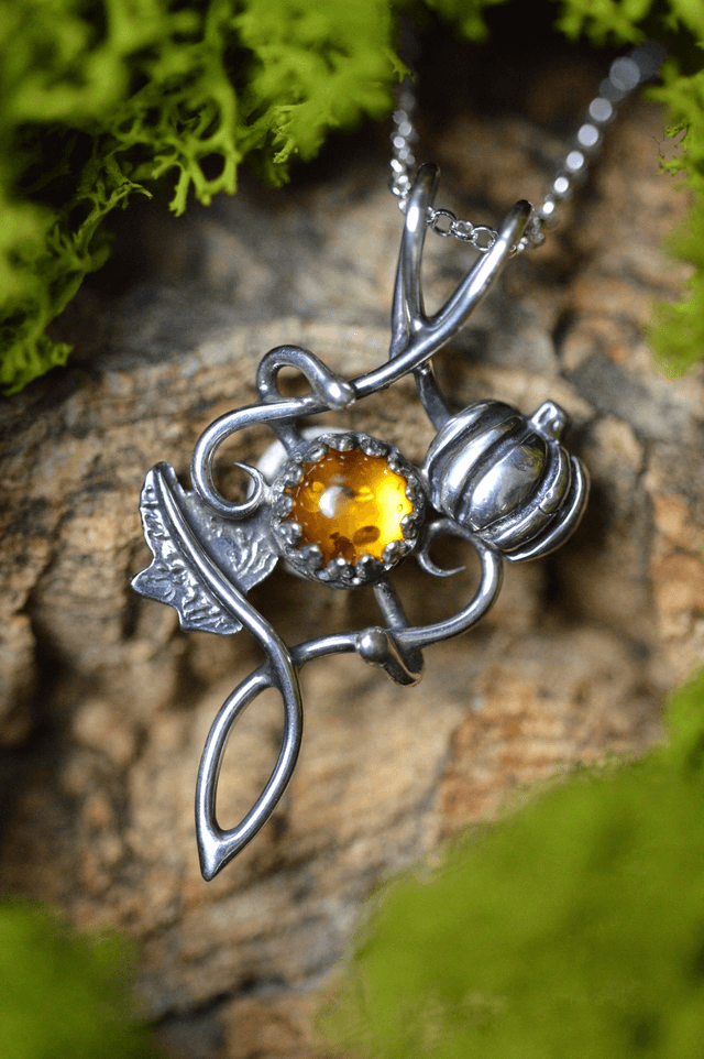 Pendentif Elfique - Ambre d'Automne, Citrouille