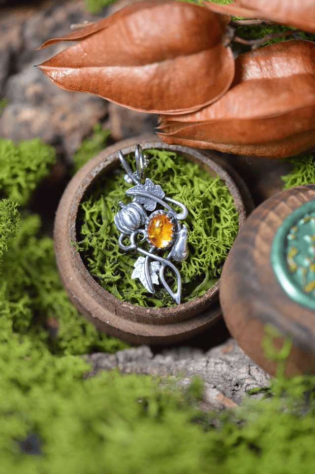 Pendentif Elfique - Ambre d'Automne, Citrouille et Butternut