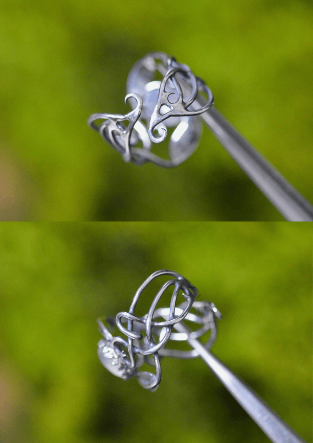 Bague Elfique - Pierre de Lune T50 à 56, feuilles simples