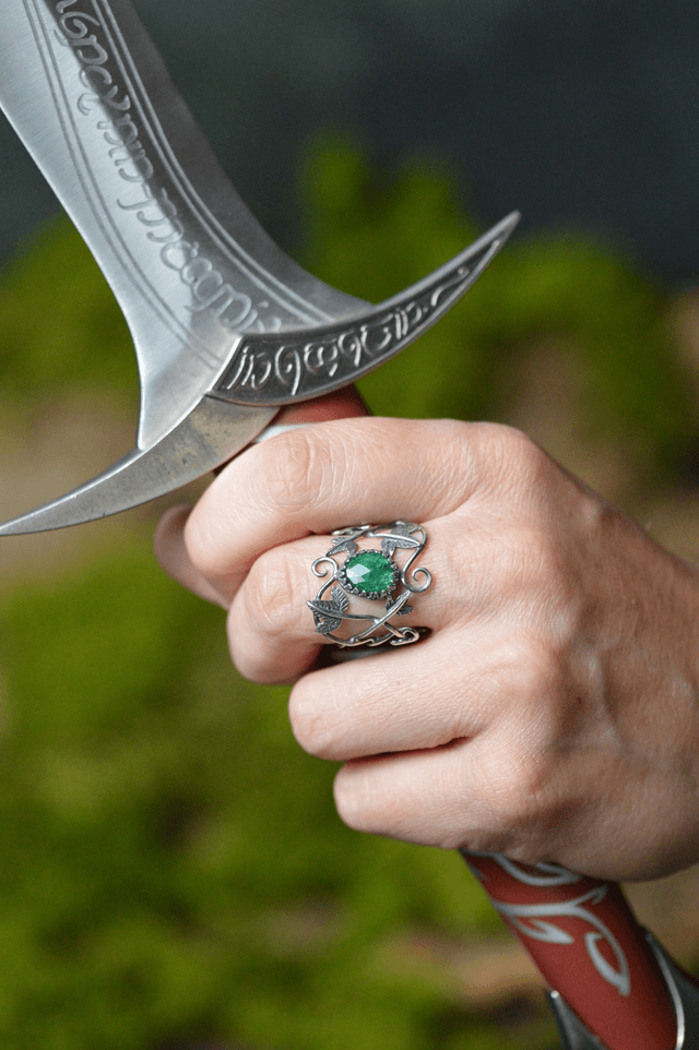 Bague Elfique - Aventurine T59 à 69, feuilles de lierre