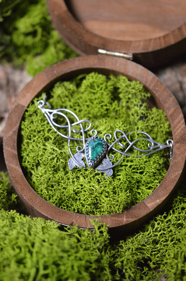 Collier Elfique - Malachite, feuilles de lierre