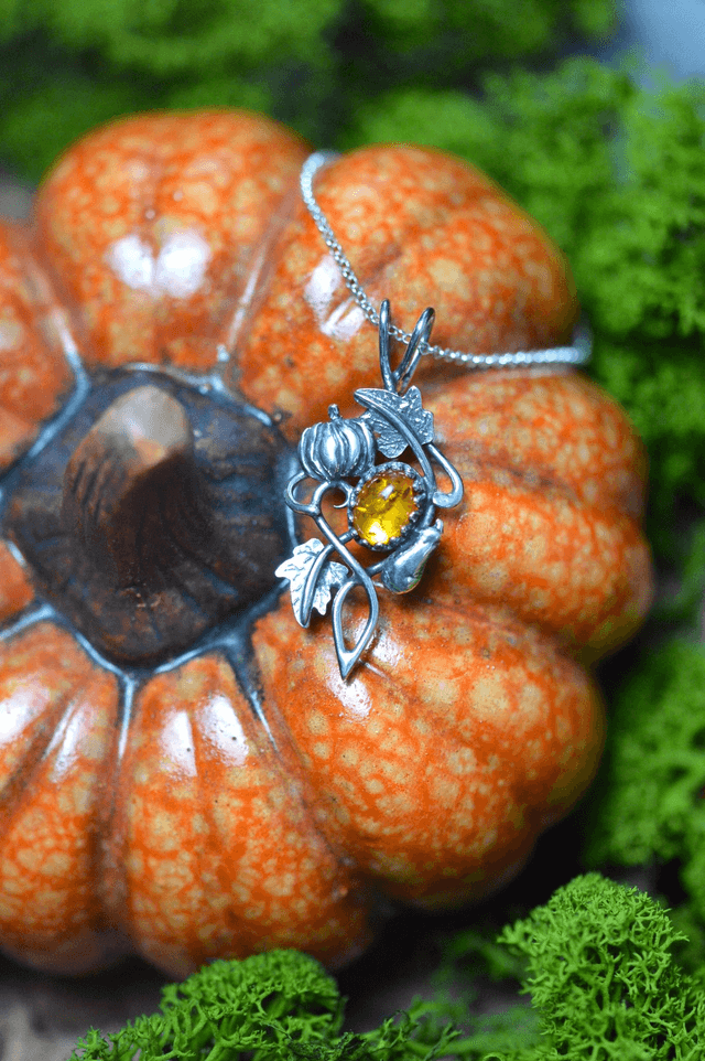 Pendentif Elfique - Ambre d'Automne, Citrouille et Butternut