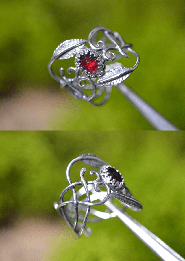 Bague Elfique - Grenat T53 à 59, feuilles simples