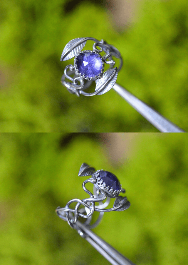 Bague Elfique - Iolite T52 à 59, feuilles simples