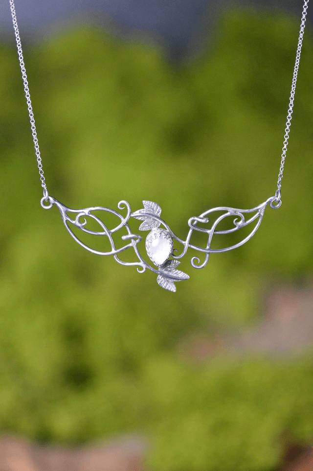 Collier Elfique - Pierre de Lune, feuilles de lierre