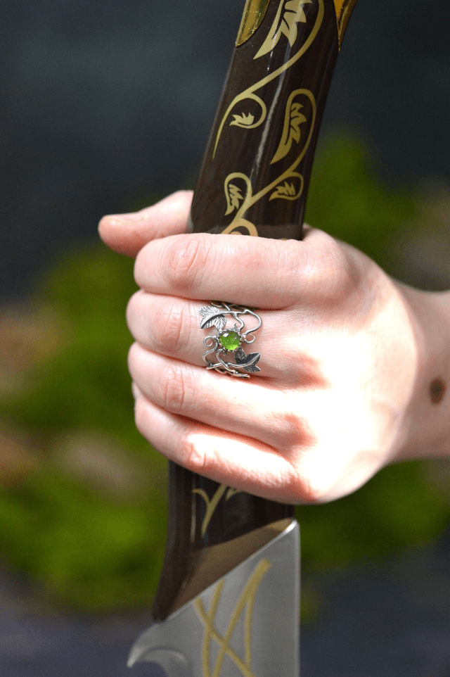 Bague Elfique - Tourmaline verte T59 à 69, feuilles de lierre