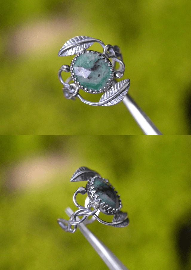 Bague Elfique - Emeraude T46 à 50, feuilles simples