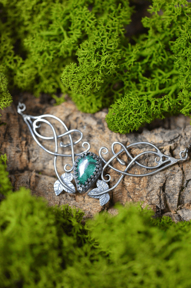 Collier Elfique - Malachite, feuilles de lierre