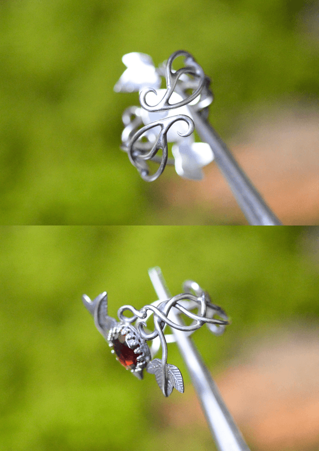 Bague Elfique - Grenat T54 à 62, feuilles de lierre