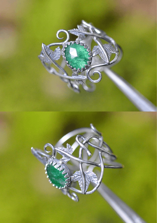 Bague Elfique - Aventurine T59 à 69, feuilles de lierre