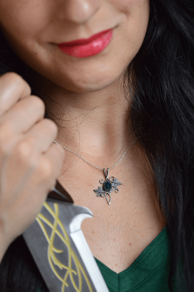 Pendentif Elfique - Opale, feuilles de lierre