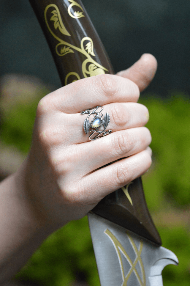 Bague Elfique - Labradorite T56 à 64, feuilles simples