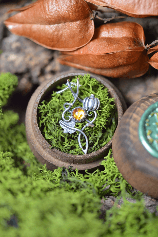 Pendentif Elfique - Ambre d'Automne, Citrouille