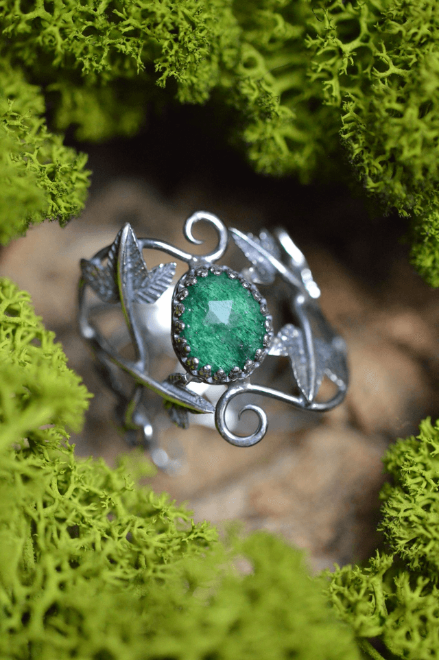 Bague Elfique - Aventurine T59 à 69, feuilles de lierre