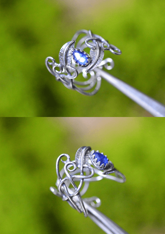 Bague Elfique - Petite Cyanite bleue T54 à 60, feuilles simples